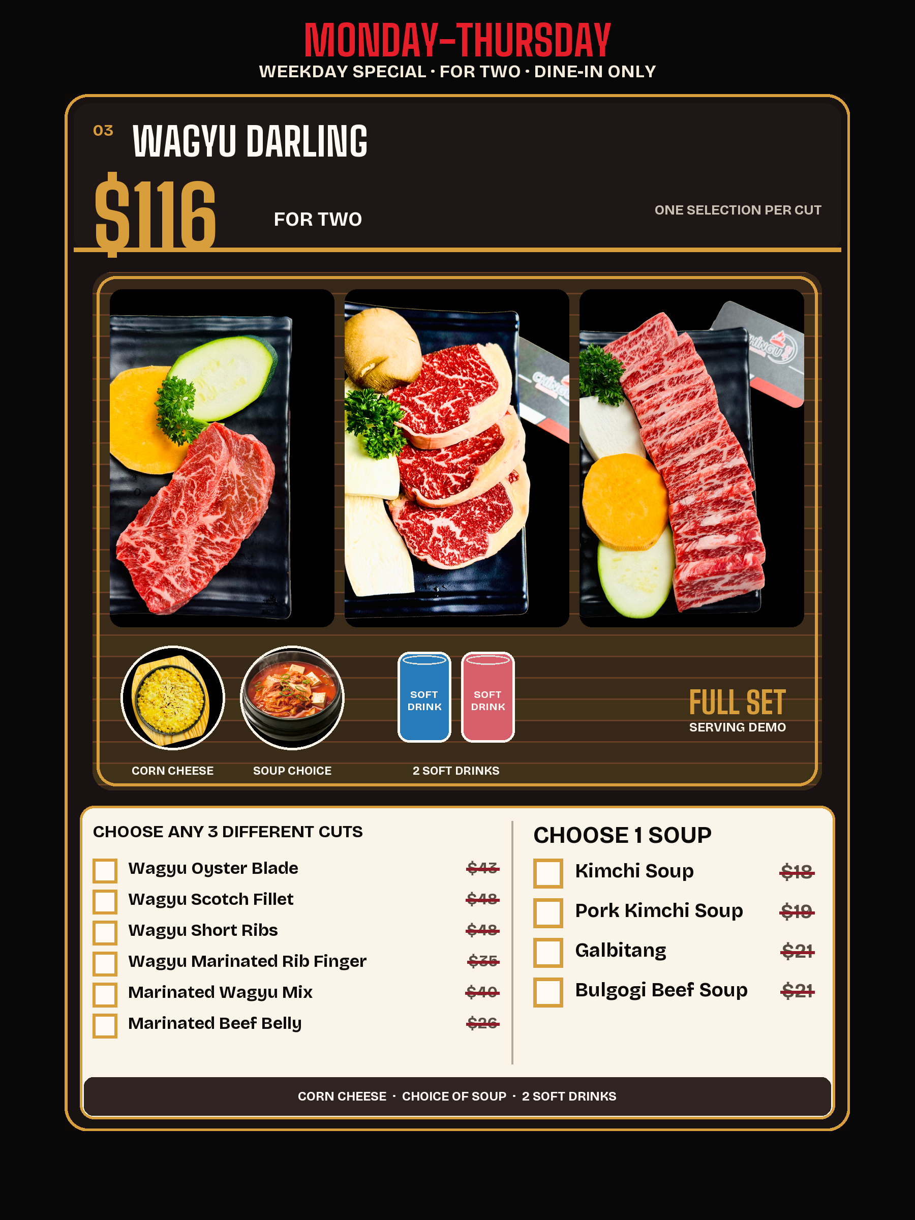 Wagyu Darling Weekday Duo for two, $116
